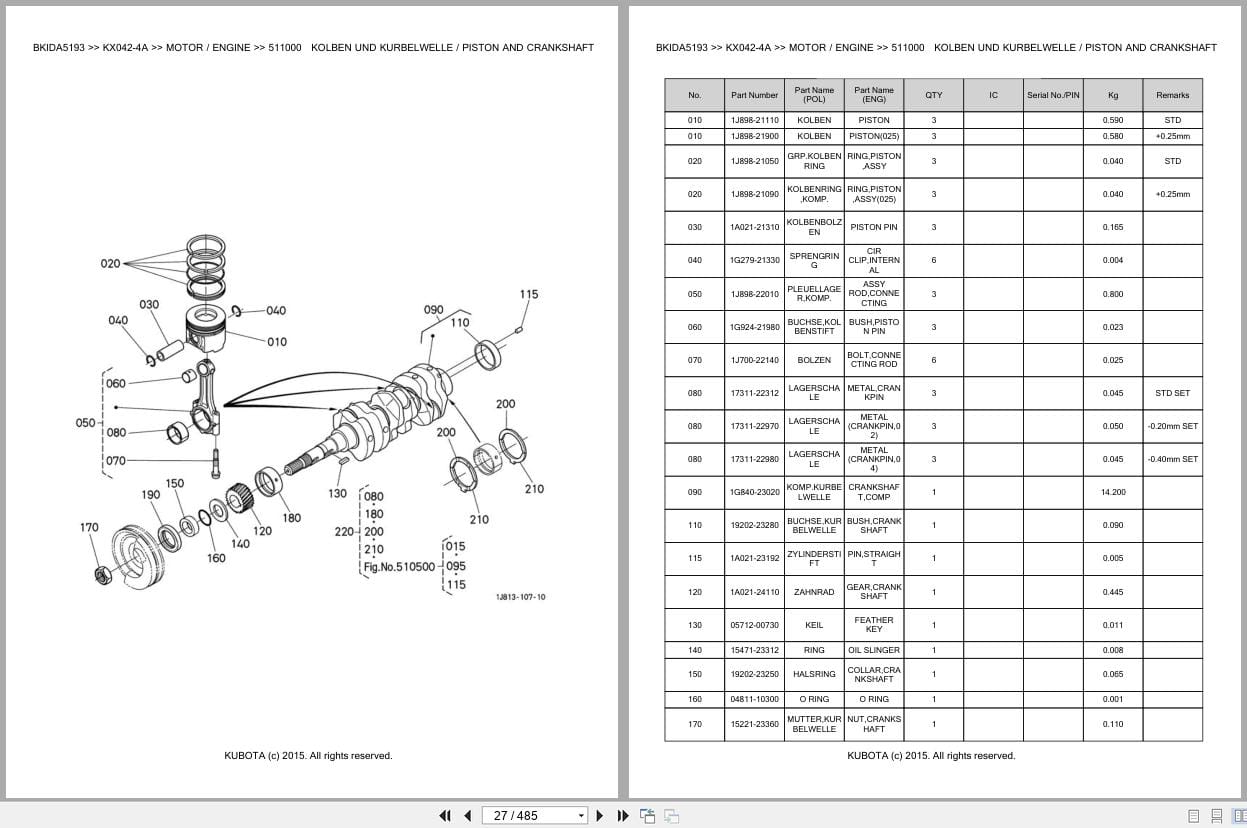 Kubota Excavator KX042 4A Parts Catalog EN DE (2)