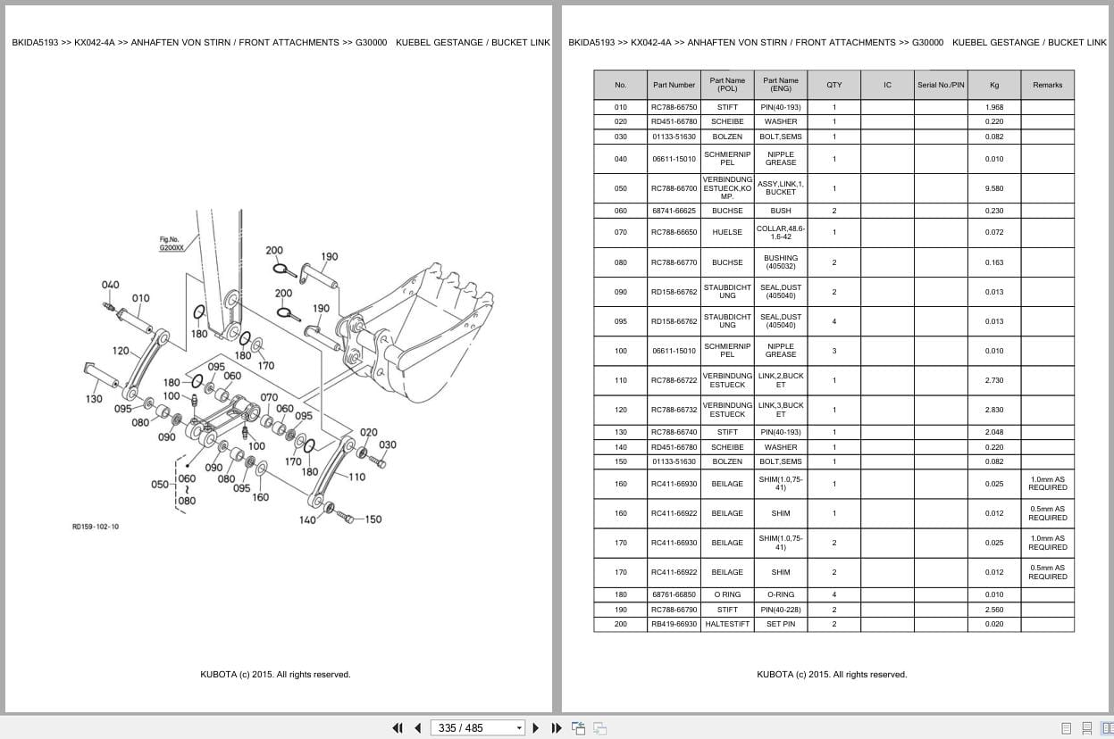 Kubota Excavator KX042 4A Parts Catalog EN DE (3)