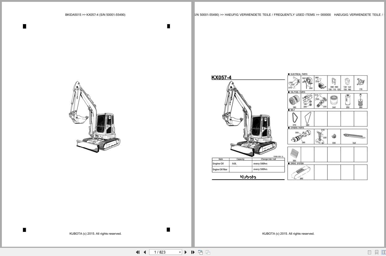 Kubota Excavator KX057 4 50001 55490 Parts Catalog EN DE (1)
