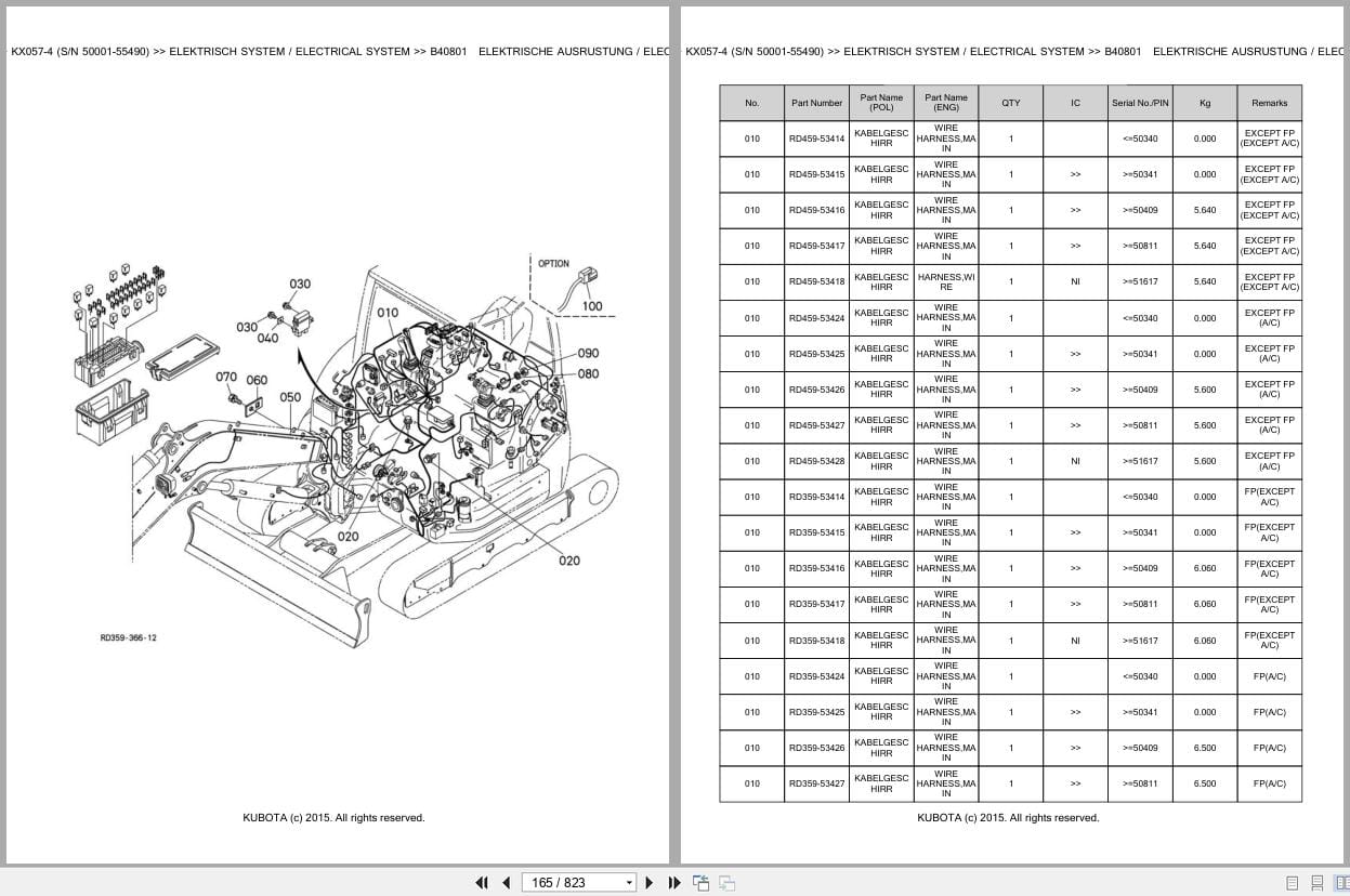 Kubota Excavator KX057 4 50001 55490 Parts Catalog EN DE (2)