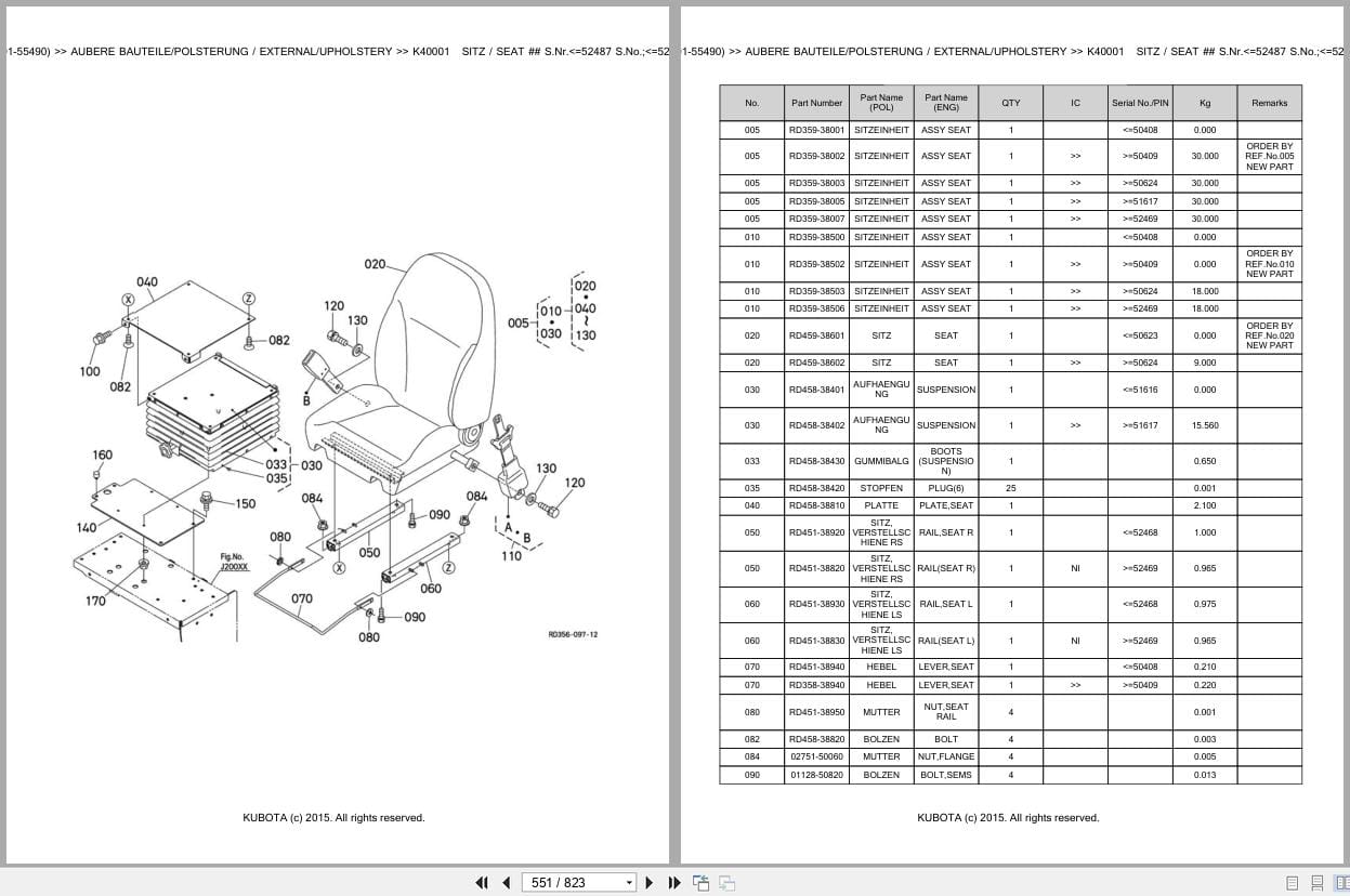 Kubota Excavator KX057 4 50001 55490 Parts Catalog EN DE (3)