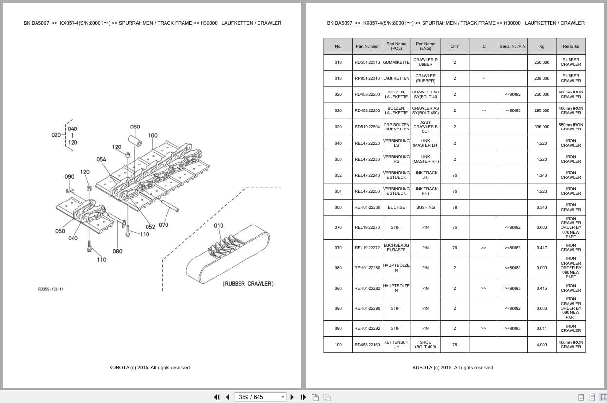 Kubota Excavator KX057 4 80001 Parts Catalog EN DE (3)