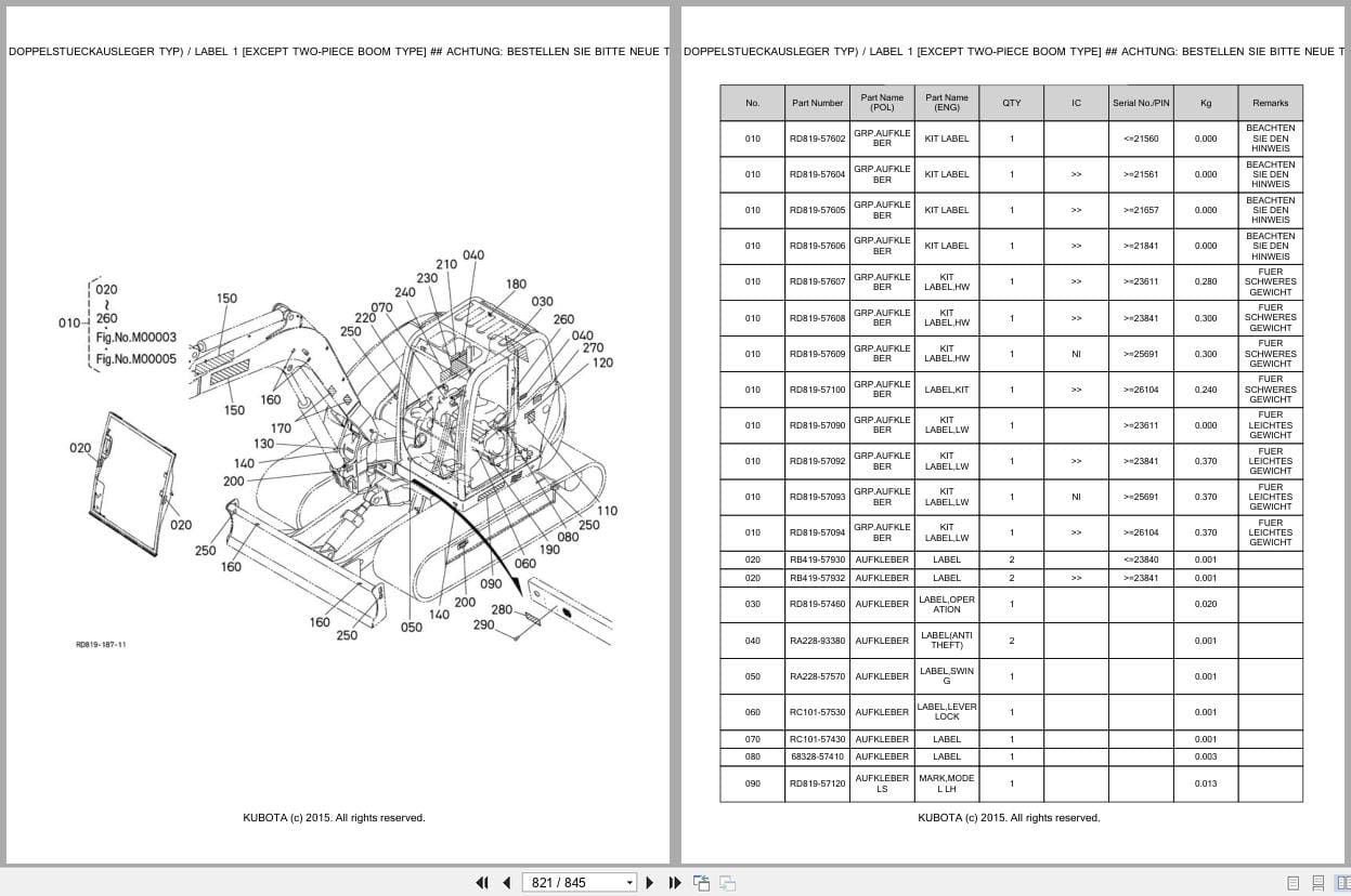 Kubota Excavator KX080 3 Alpha 21447 27247 Parts Catalog EN DE (2)