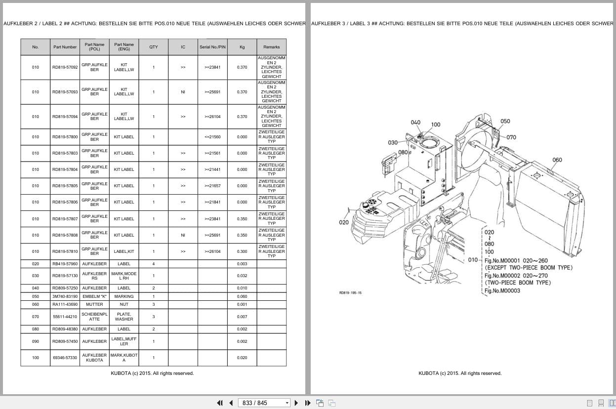 Kubota Excavator KX080 3 Alpha 21447 27247 Parts Catalog EN DE (3)
