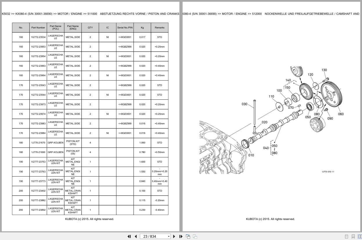Kubota Excavator KX080 4 30001 36690 Parts Catalog EN DE (2)
