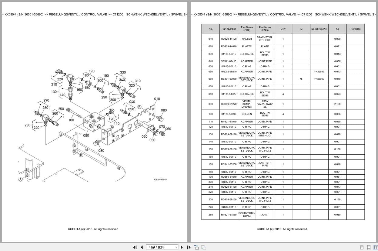 Kubota Excavator KX080 4 30001 36690 Parts Catalog EN DE (3)