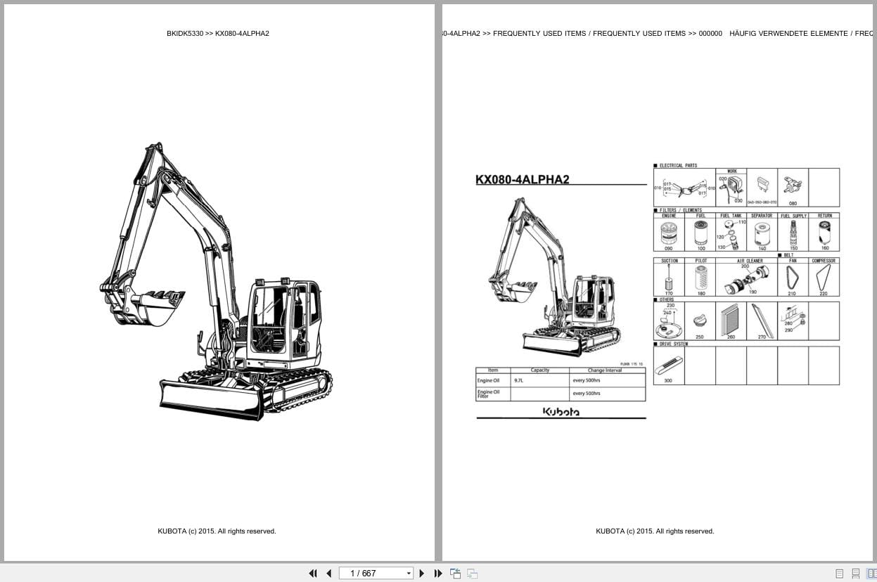 Kubota Excavator KX080 4 Alpha 2 Parts Catalog EN DE (1)