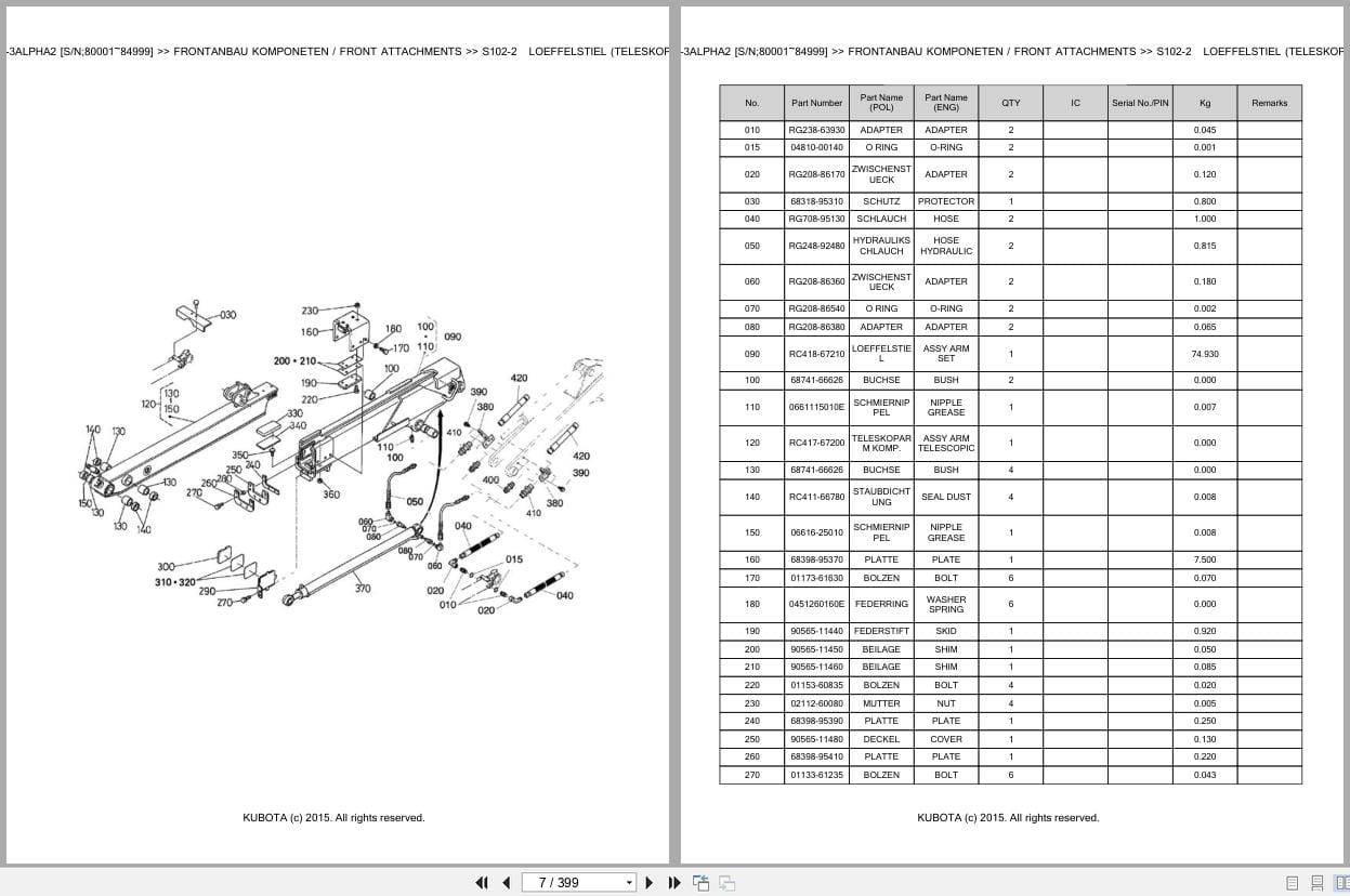 Kubota Excavator KX101 3 Alpha 2 80001 84999 Parts Catalog EN DE (2)