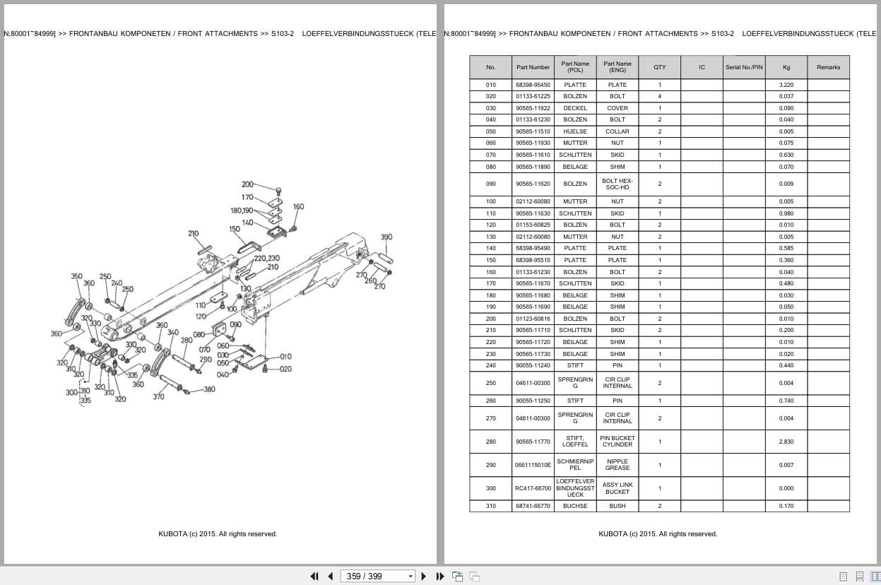 Kubota Excavator KX101 3 Alpha 2 80001 84999 Parts Catalog EN DE (3)