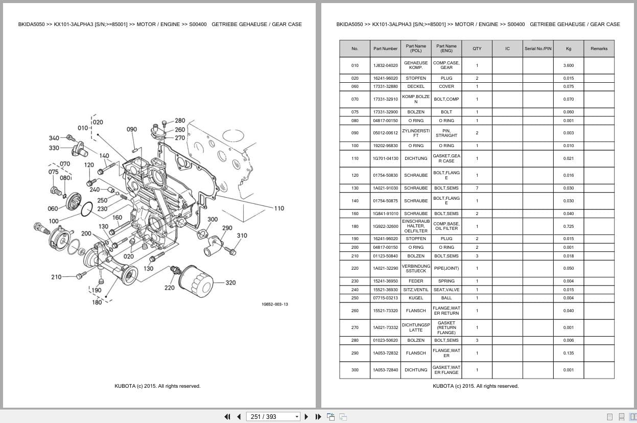 Kubota Excavator KX101 3 Alpha 3 85001 Parts Catalog EN DE (3)