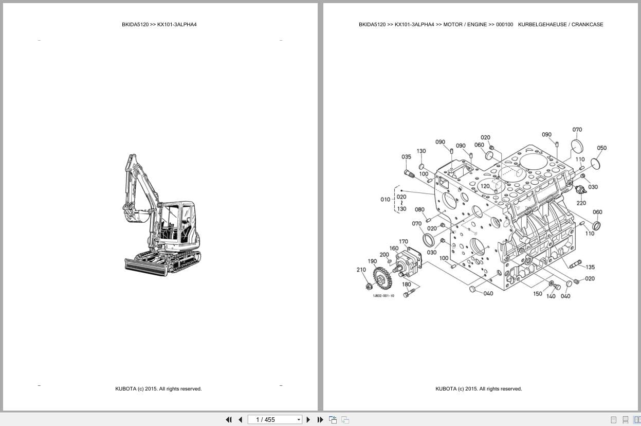 Kubota Excavator KX101 3 Alpha 4 Parts Catalog EN DE (1)