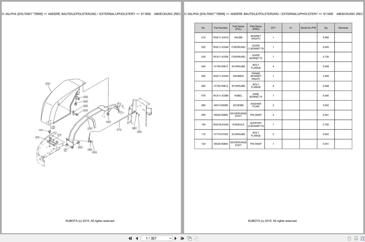 Kubota Excavator KX101 3 Alpha 70001 79999 Parts Catalog EN DE (1)