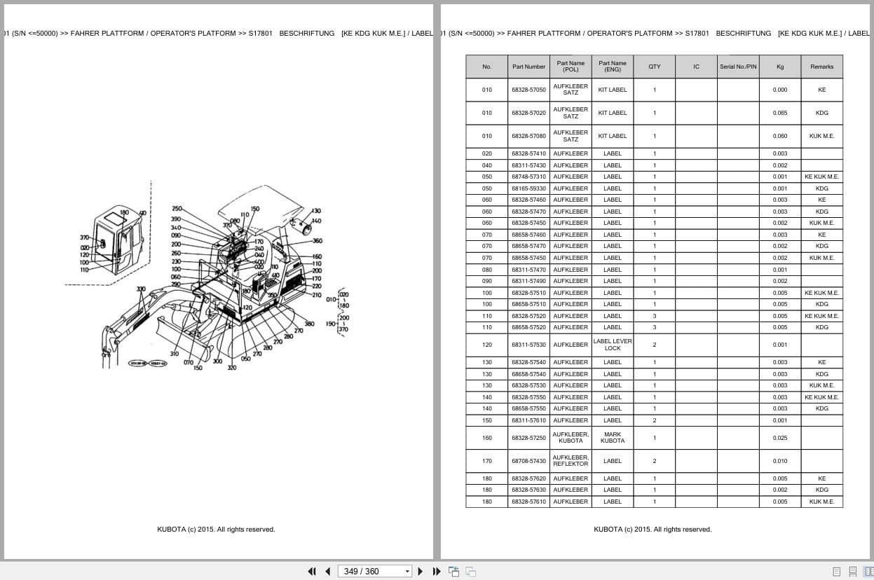 Kubota Excavator KX101 50000 Parts Catalog EN DE (3)