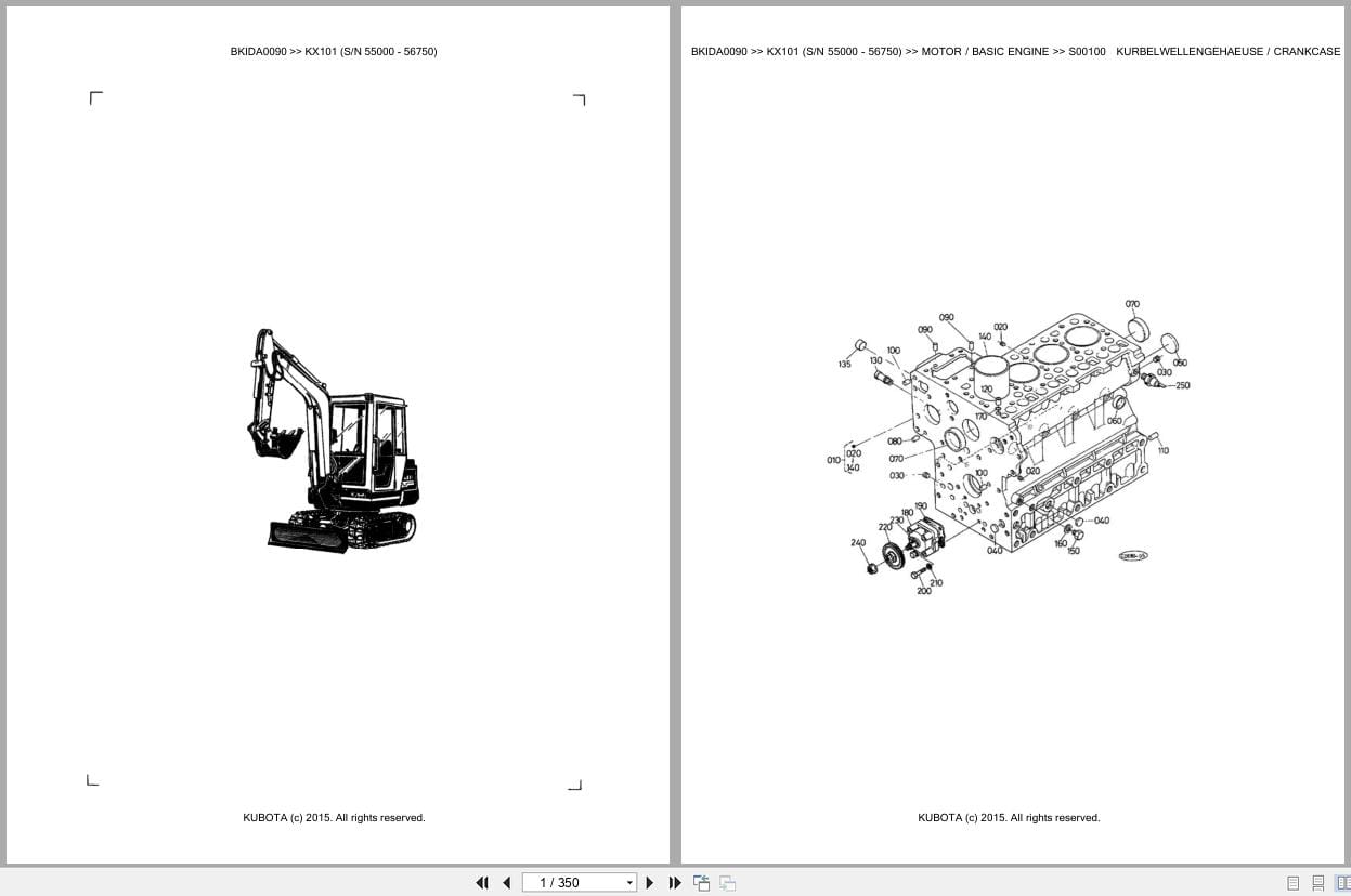 Kubota Excavator KX101 55000 56750 Parts Catalog EN DE (1)