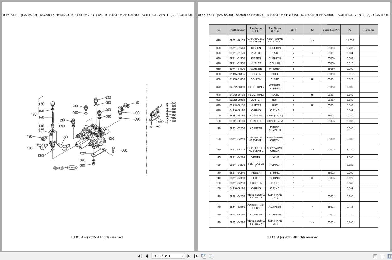 Kubota Excavator KX101 55000 56750 Parts Catalog EN DE (2)