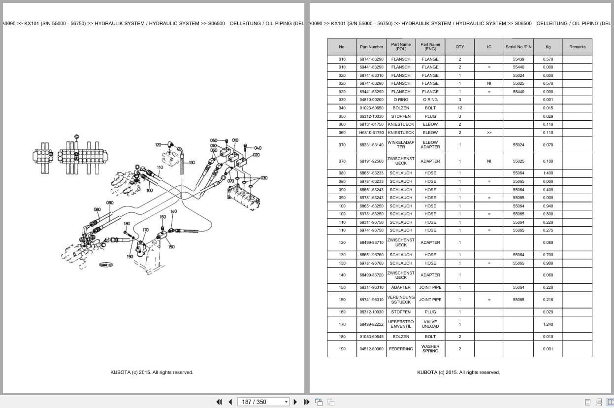 Kubota Excavator KX101 55000 56750 Parts Catalog EN DE (3)
