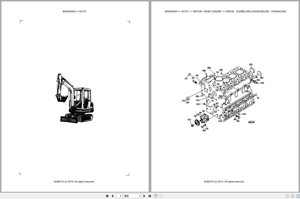 Kubota Excavator KX151 Parts Catalog EN DE (1)
