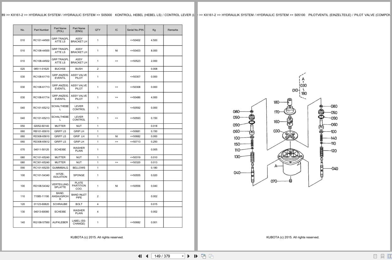 Kubota Excavator KX161 2 Parts Catalog EN DE (2)