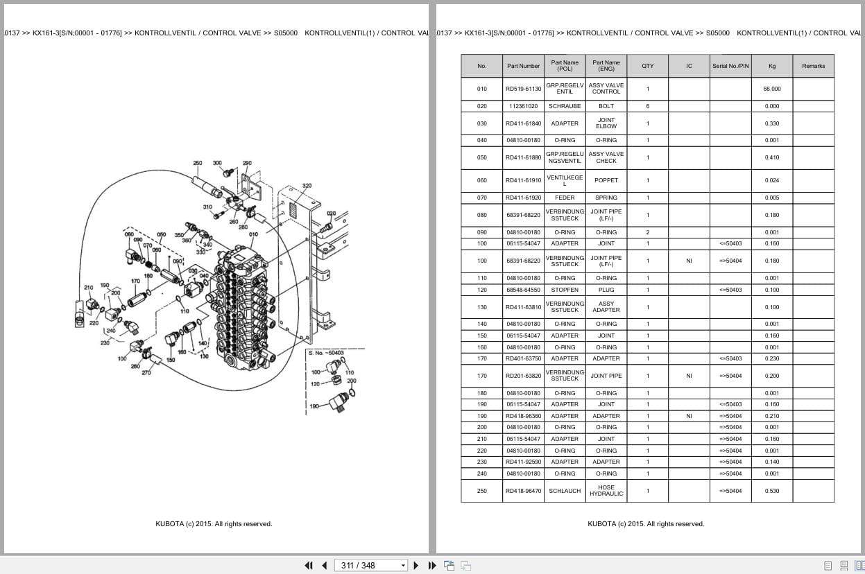 Kubota Excavator KX161 3 00001 01776 Parts Catalog EN DE (2)