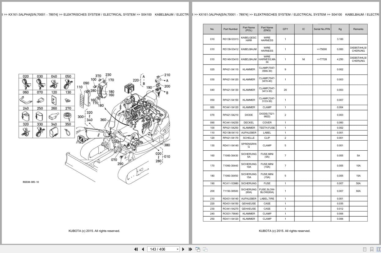 Kubota Excavator KX161 3 Alpha 70001 78974 Parts Catalog EN DE (3)