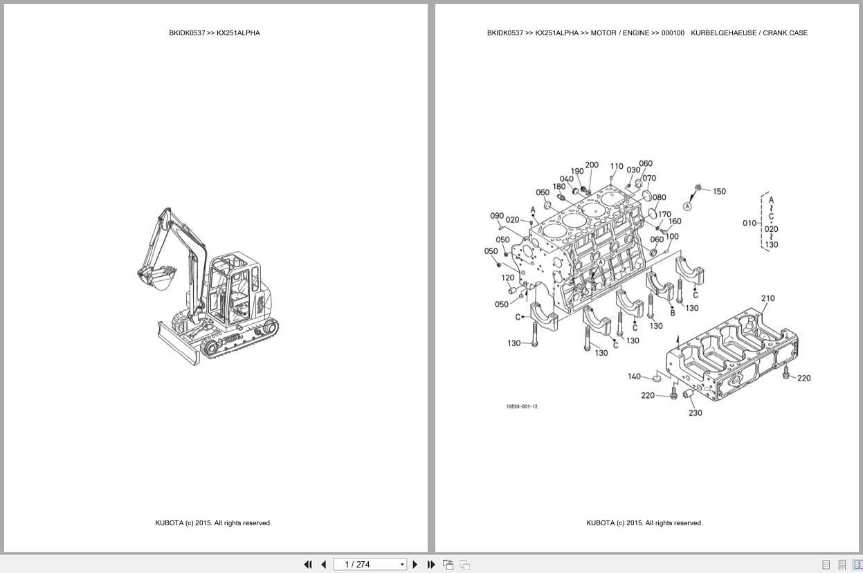 Kubota Excavator KX251 Alpha Parts Catalog EN DE (1)