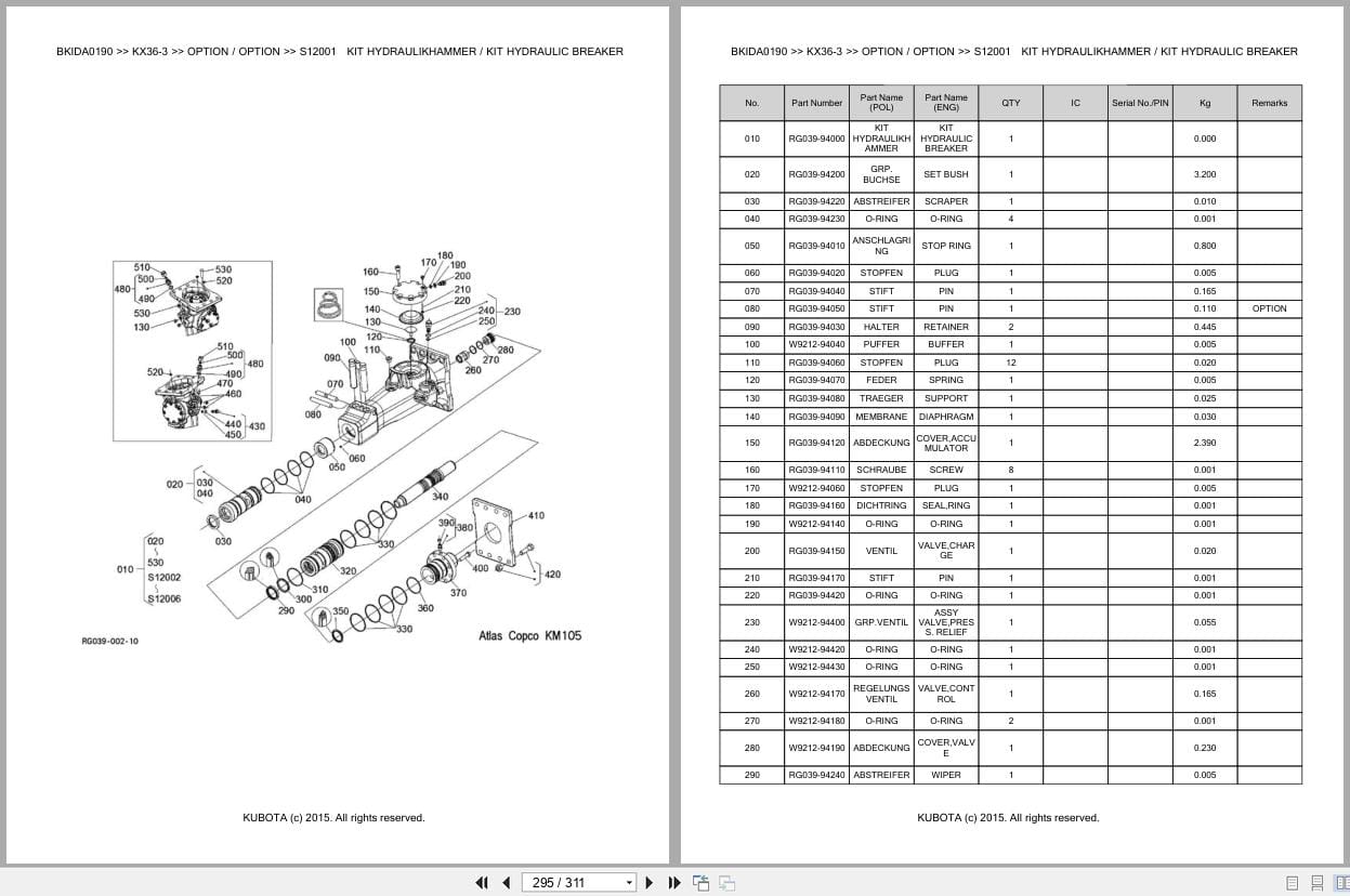 Kubota Excavator KX36 3 Parts Catalog EN DE (3)
