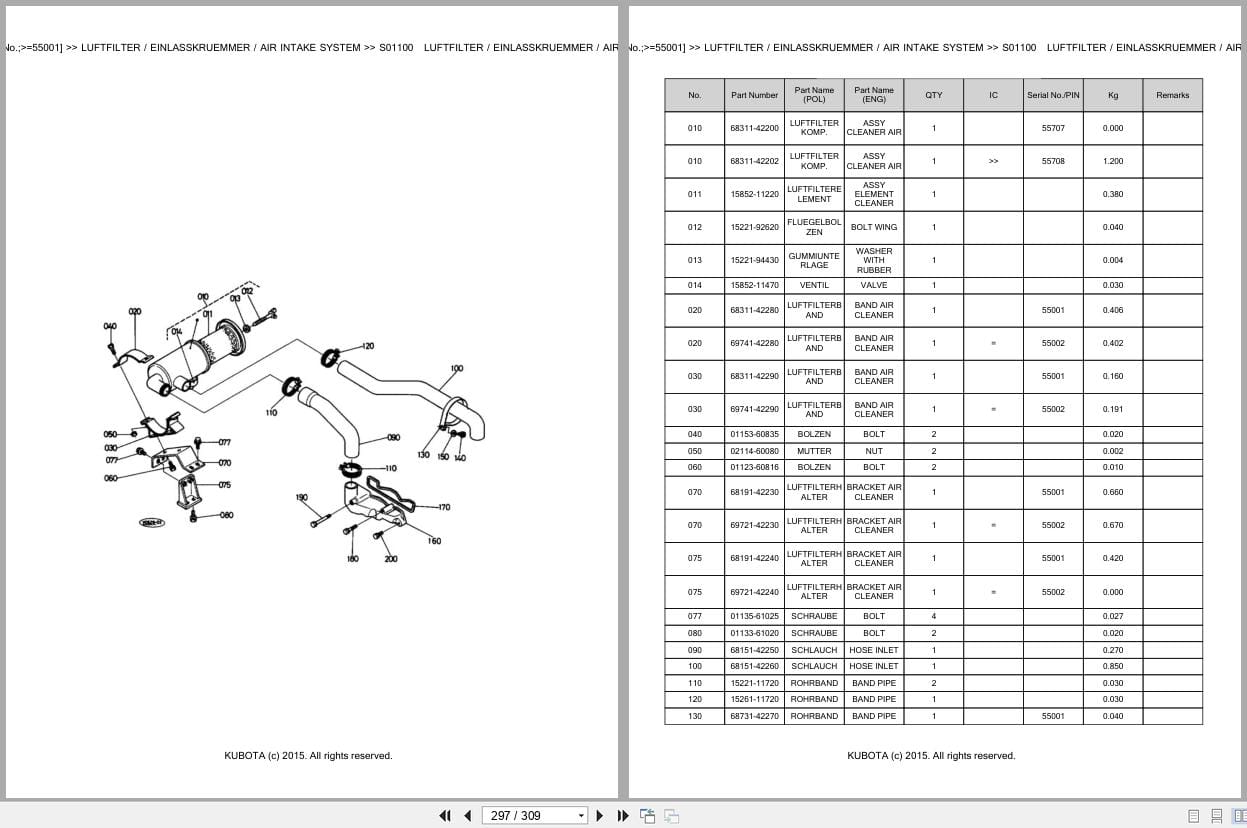 Kubota Excavator KX36 KX36H 55001 Parts Catalog EN DE (3)