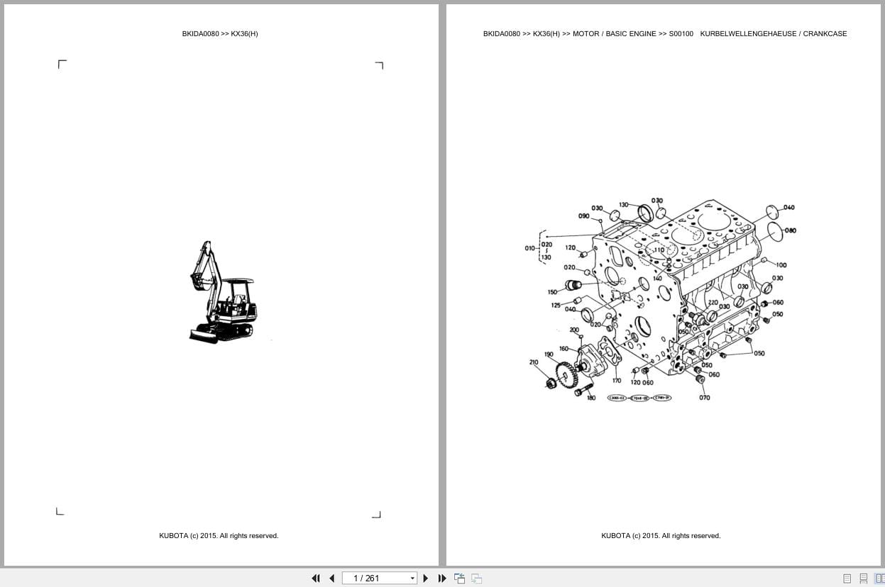Kubota Excavator KX36 KX36H Parts Catalog EN DE (1)