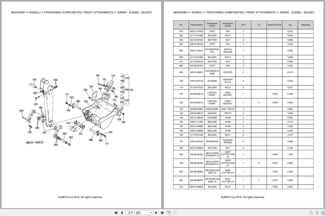 Kubota Excavator KX36 KX36H Parts Catalog EN DE (3)