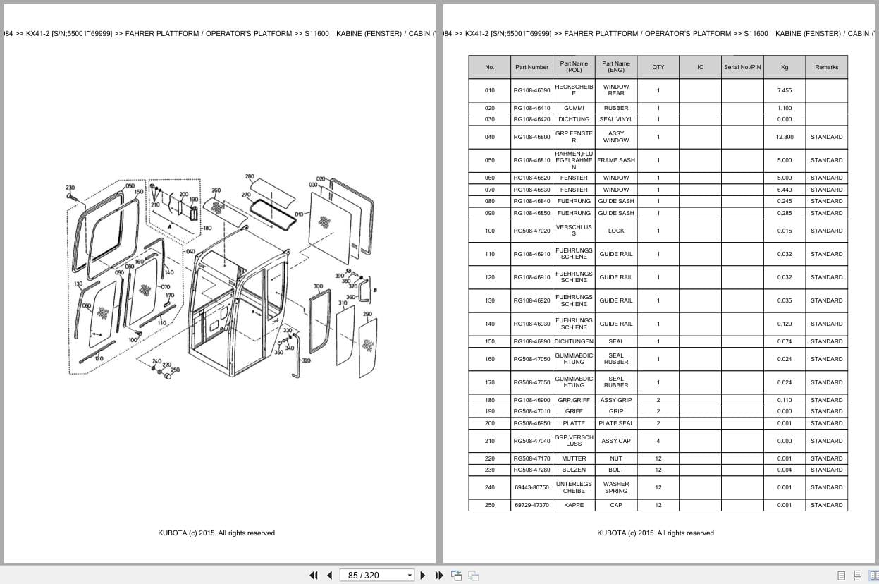 Kubota Excavator KX41 2 55001 69999 Parts Catalog EN DE (2)