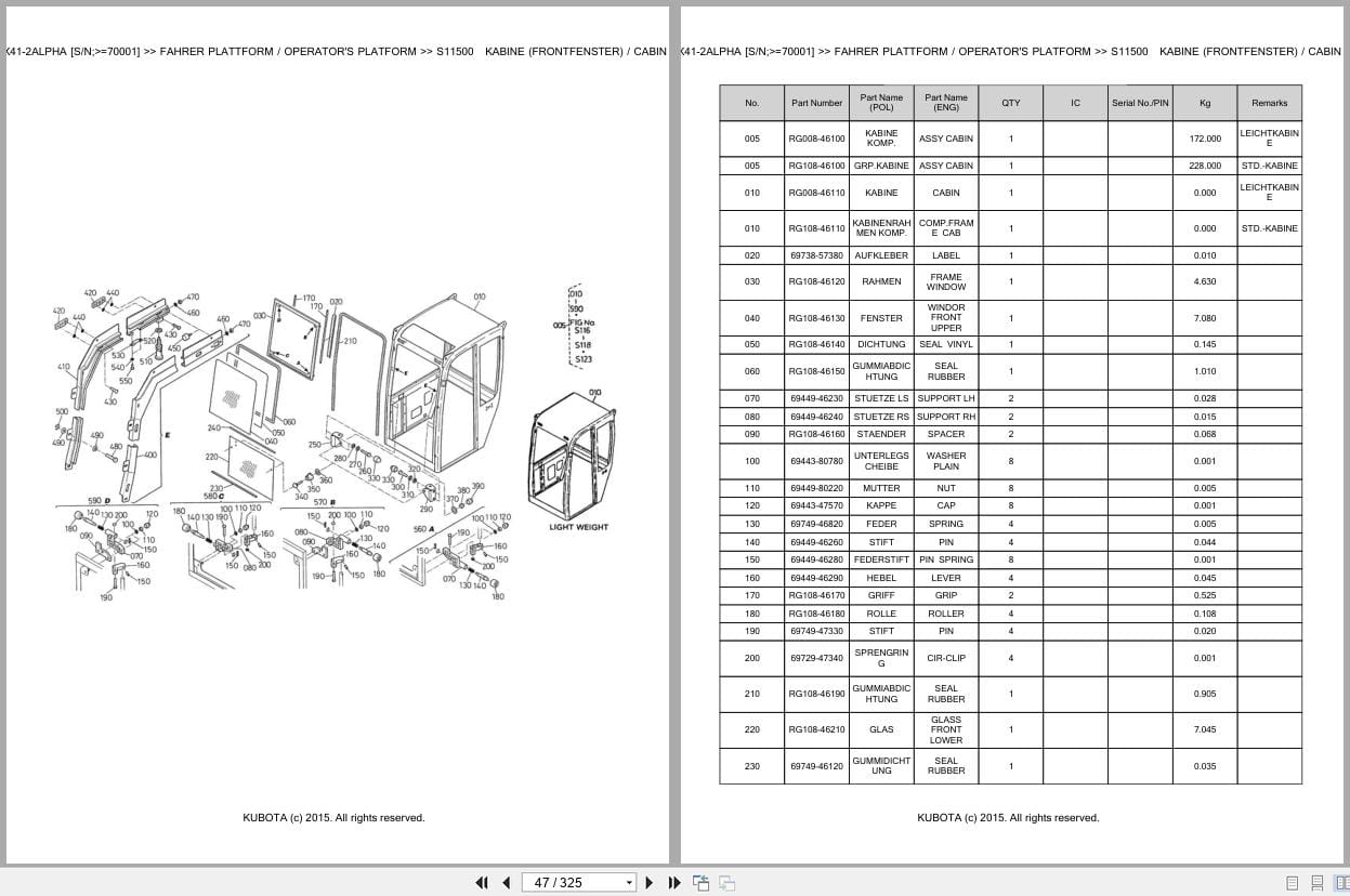 Kubota Excavator KX41 2 Alpha 70001 Parts Catalog EN DE (2)