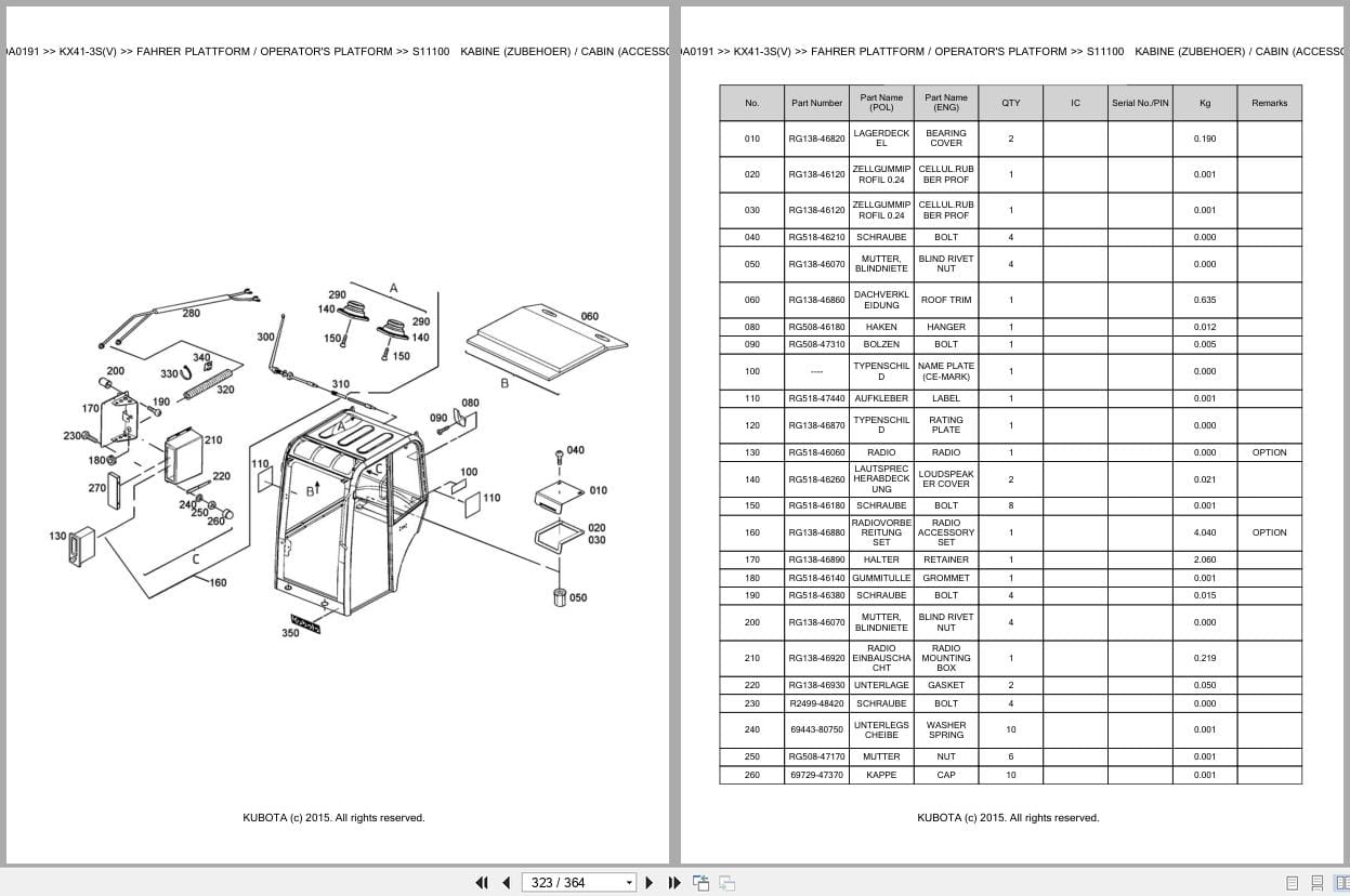 Kubota Excavator KX41 3S KX41 3SV Parts Catalog EN DE (3)