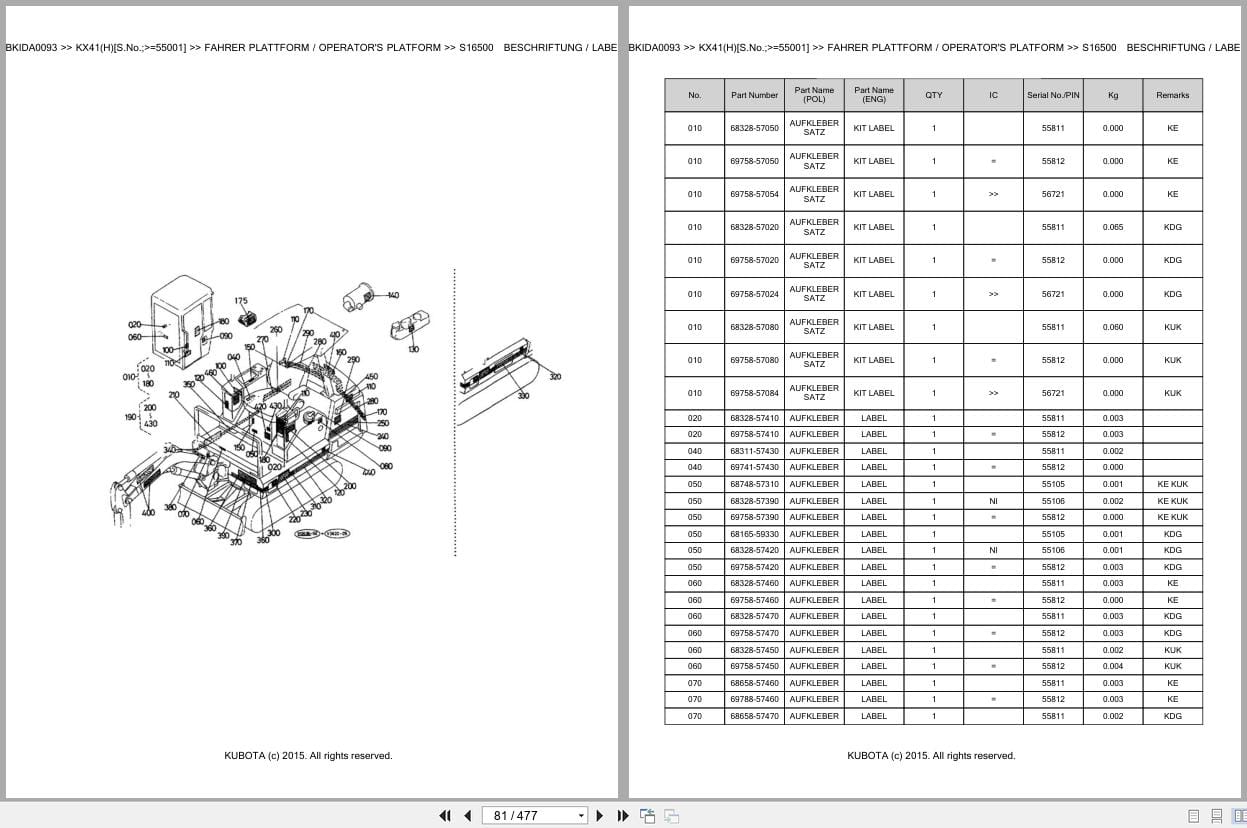 Kubota Excavator KX41 KX41H 55001 Parts Catalog EN DE (2)