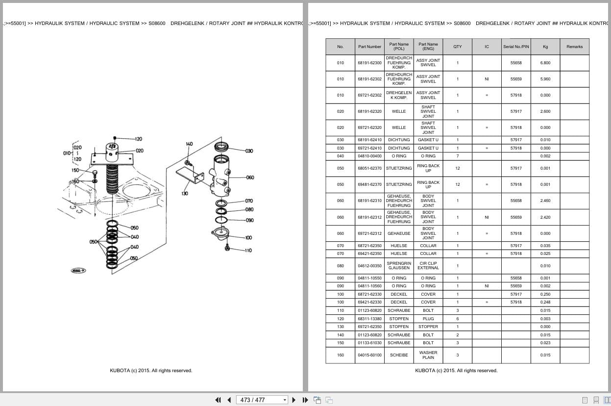 Kubota Excavator KX41 KX41H 55001 Parts Catalog EN DE (3)