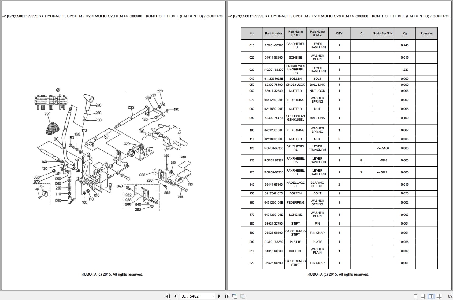 Kubota Excavator KX61 KX91 Parts Catalog EN DE (2)