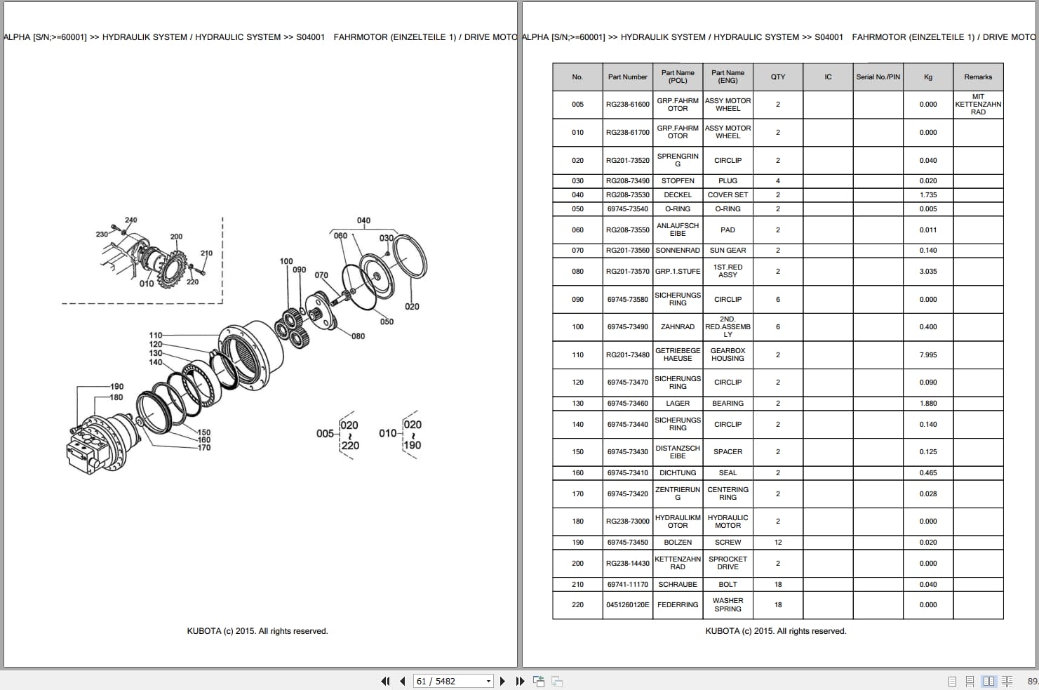 Kubota Excavator KX61 KX91 Parts Catalog EN DE (3)