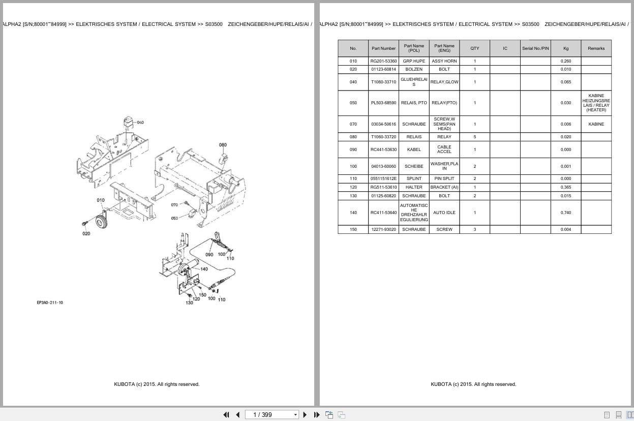 Kubota Excavator KX91 3 Alpha 2 80001 84999 Parts Catalog EN DE (1)