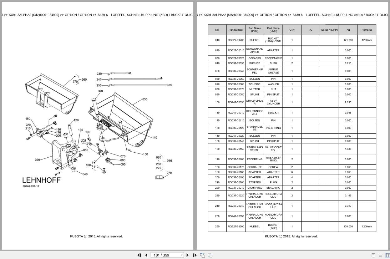 Kubota Excavator KX91 3 Alpha 2 80001 84999 Parts Catalog EN DE (2)