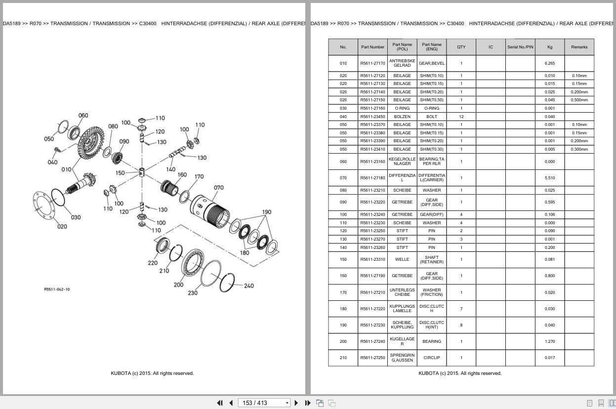 Kubota Excavator R070 Parts Catalog EN DE (2)