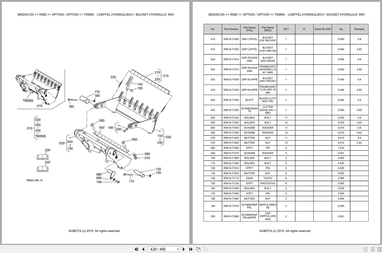 Kubota Excavator R082 Parts Catalog EN DE (3)
