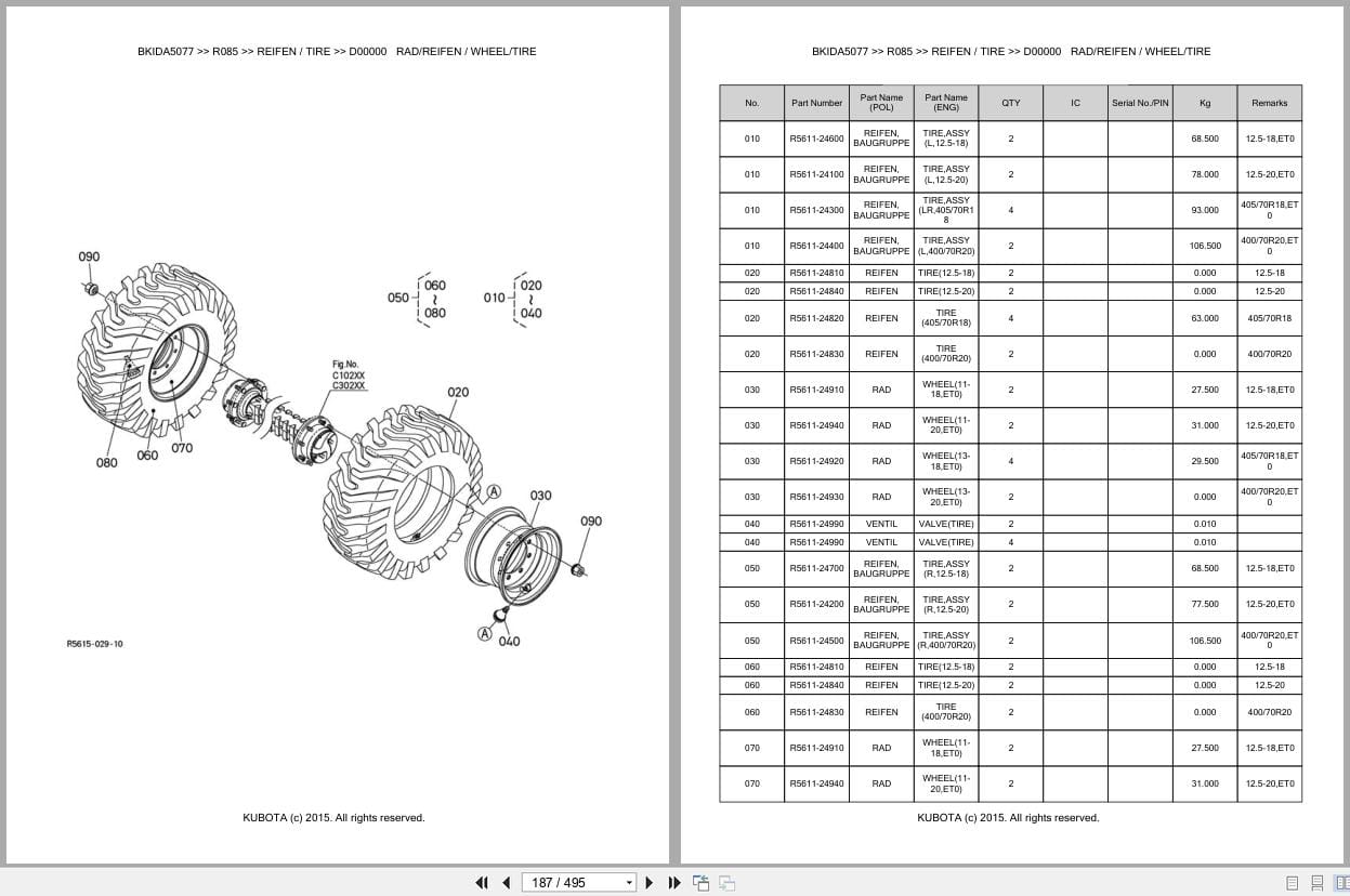 Kubota Excavator R085 Parts Catalog EN DE (2)