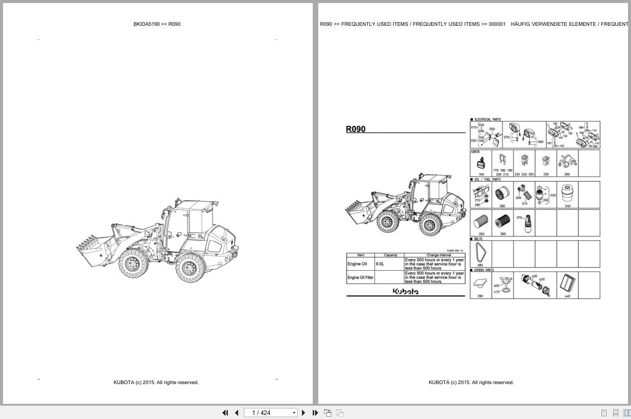 Kubota Excavator R090 Parts Catalog EN DE (1)