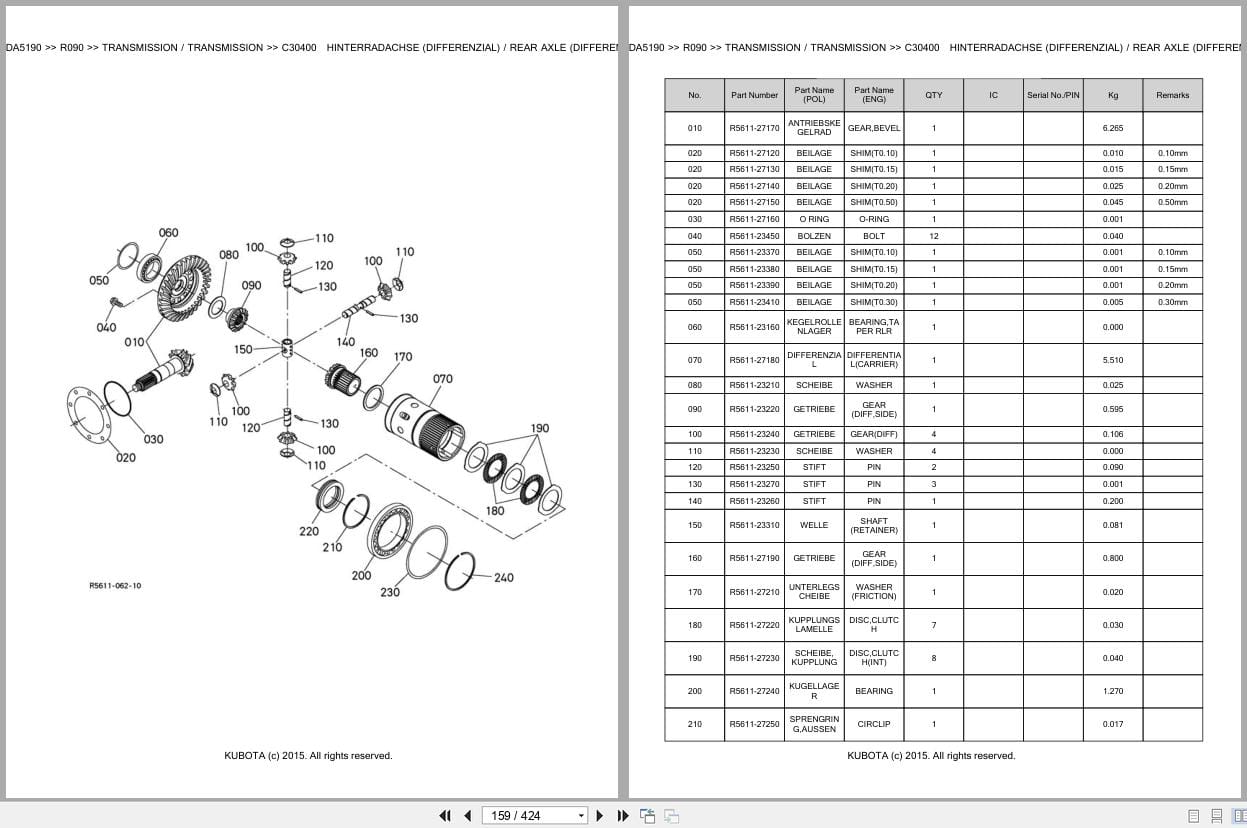 Kubota Excavator R090 Parts Catalog EN DE (2)