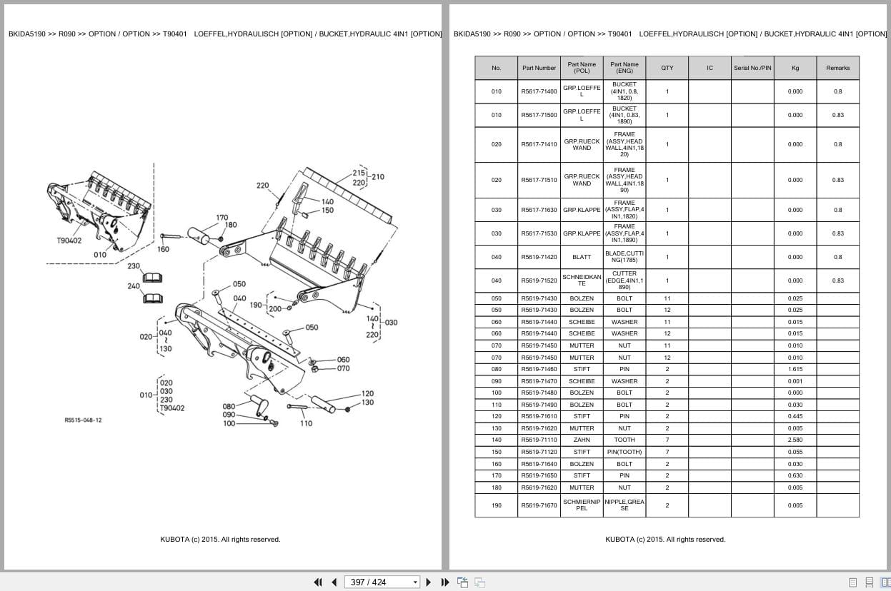 Kubota Excavator R090 Parts Catalog EN DE (3)