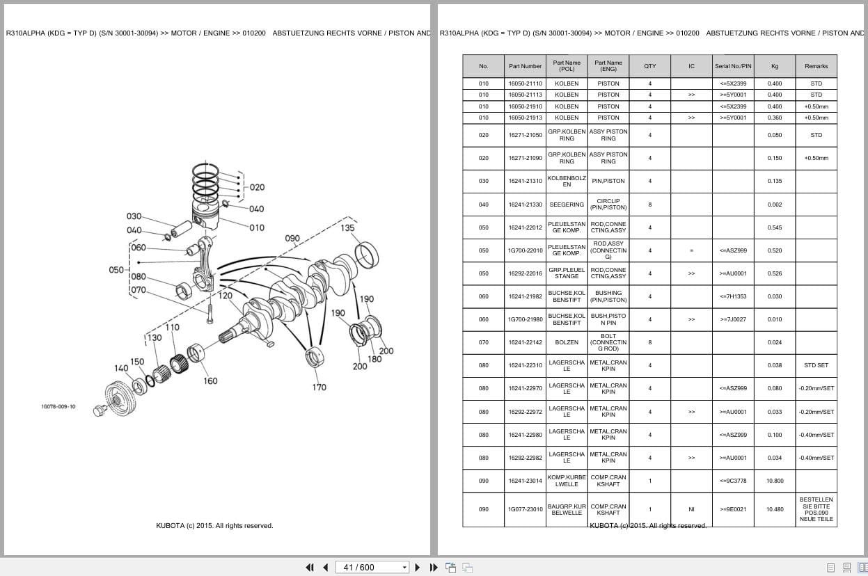 Kubota Excavator R310 Alpha KDG TYP D 30001 30094 Parts Catalog EN DE (2)