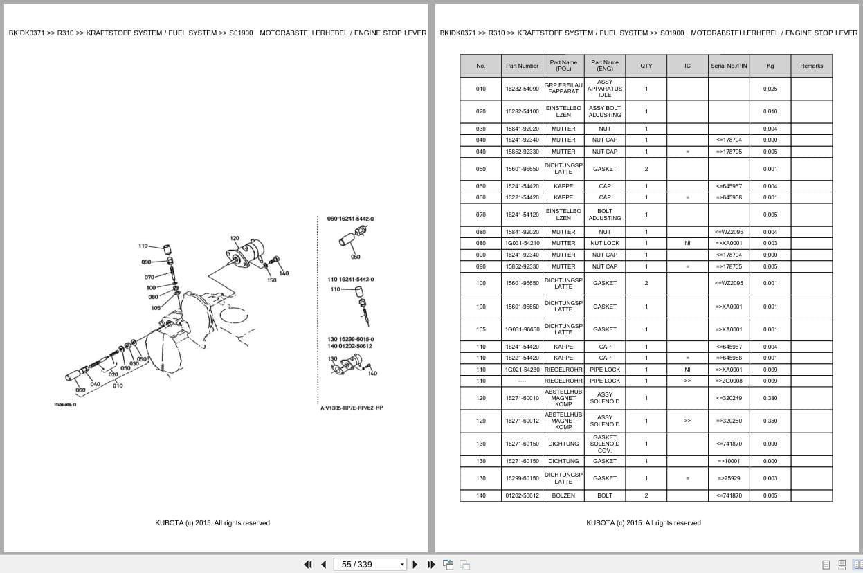 Kubota Excavator R310 Parts Catalog EN DE (2)