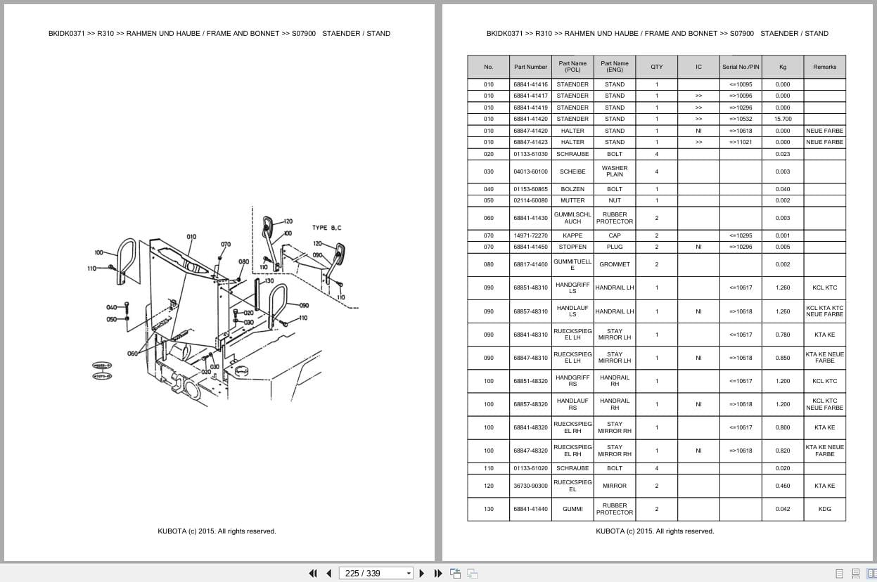 Kubota Excavator R310 Parts Catalog EN DE (3)