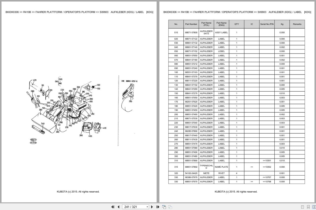 Kubota Excavator R410B Parts Catalog EN DE (2)