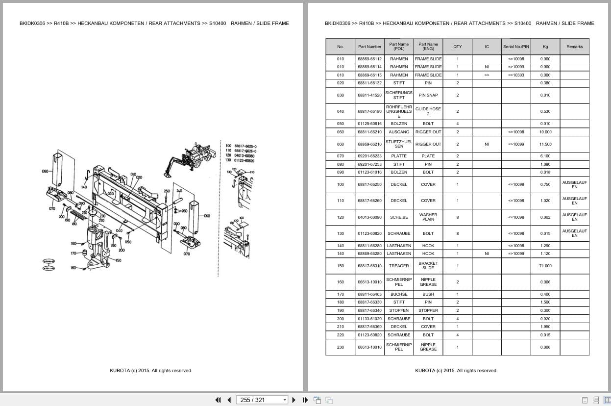 Kubota Excavator R410B Parts Catalog EN DE (3)