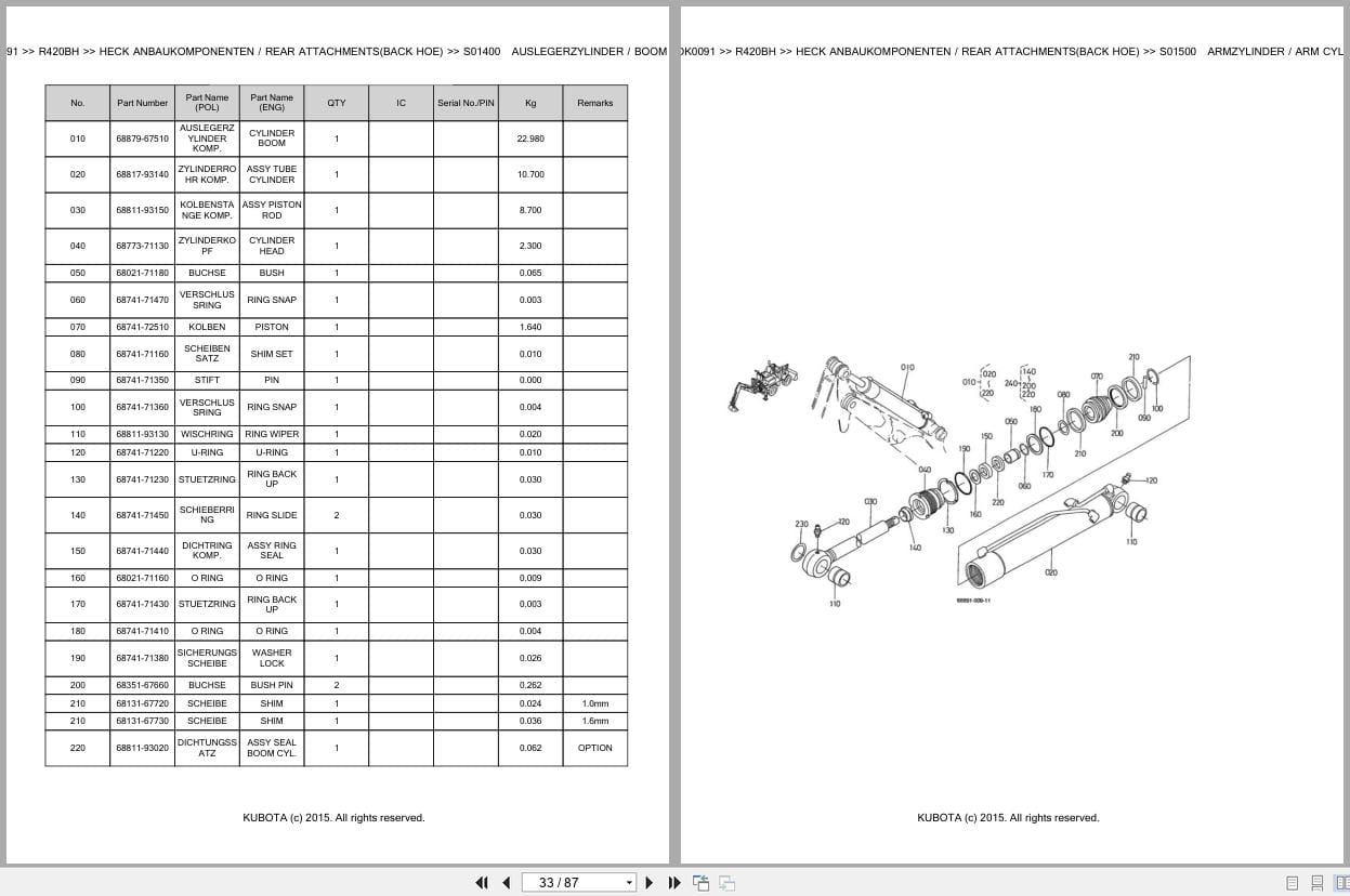Kubota Excavator R420BH Parts Catalog EN DE (2)